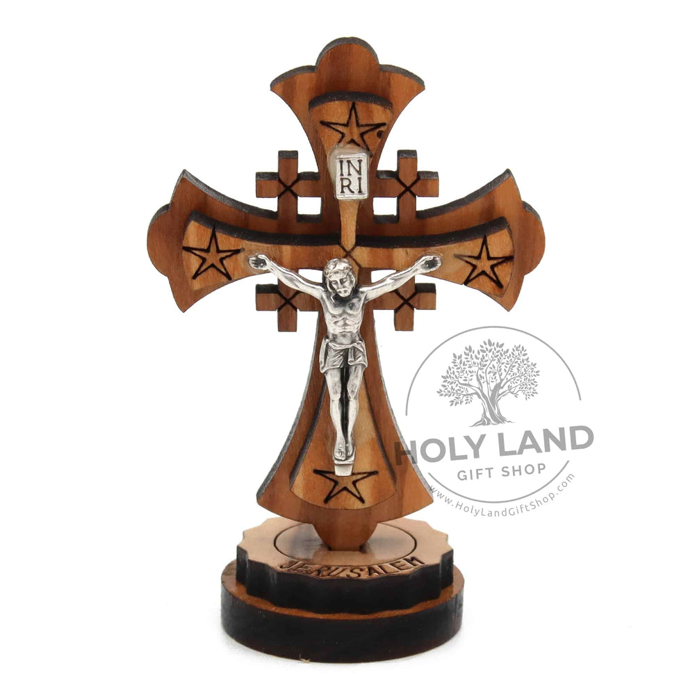 Cross Carved in Jerusalem Olive Wood with Stars