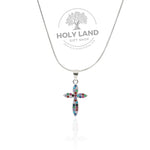 Holy Land Handmade Cross with Colored Gemstones and Sterling Silver