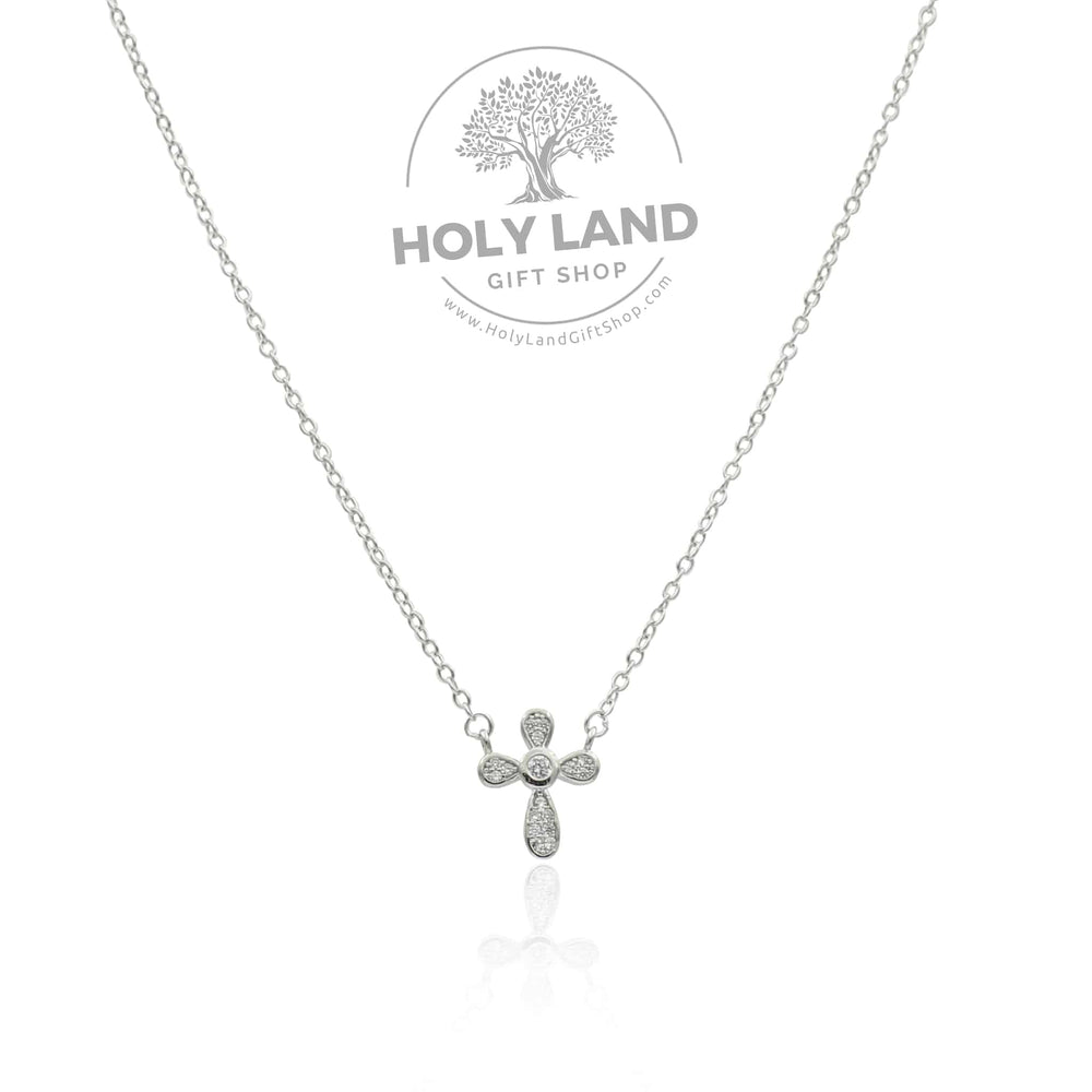 Holy Land Cross with White Gemstone and 925 Sterling Silver