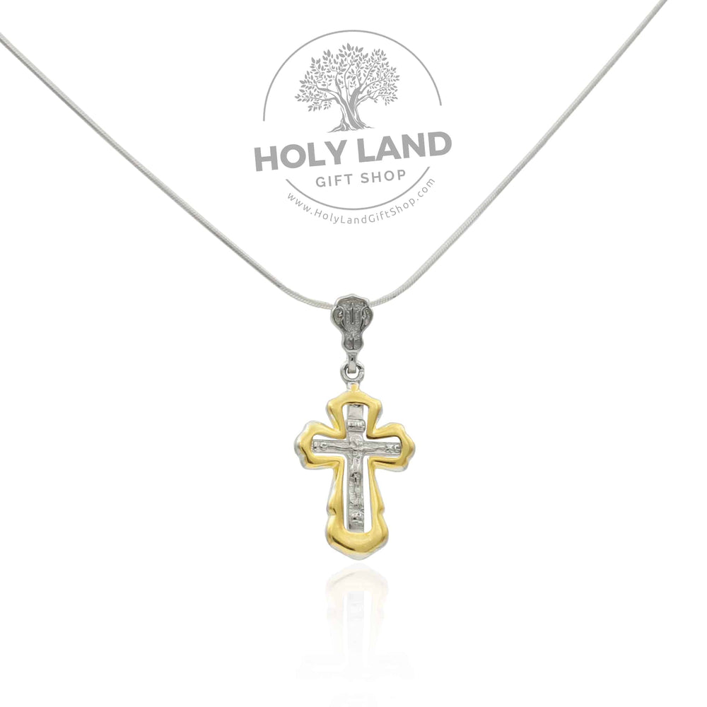 Holy Land 925 Sterling Silver Crucifix Cross and Gold Plating