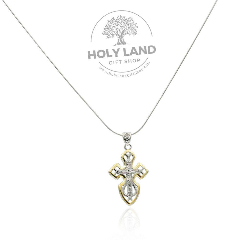 Holy Land Sterling Silver Crucifix Featuring Gold Plating