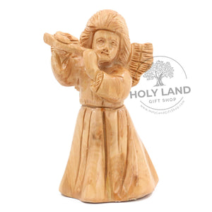
                  
                    Load image into Gallery viewer, Flute Angel Carved in Bethlehem Olive Wood Front View
                  
                