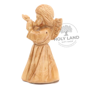 
                  
                    Load image into Gallery viewer, Flute Angel Carved in Bethlehem Olive Wood Side View
                  
                