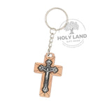Glass and Olive Wood Key Chain with Crucifix
