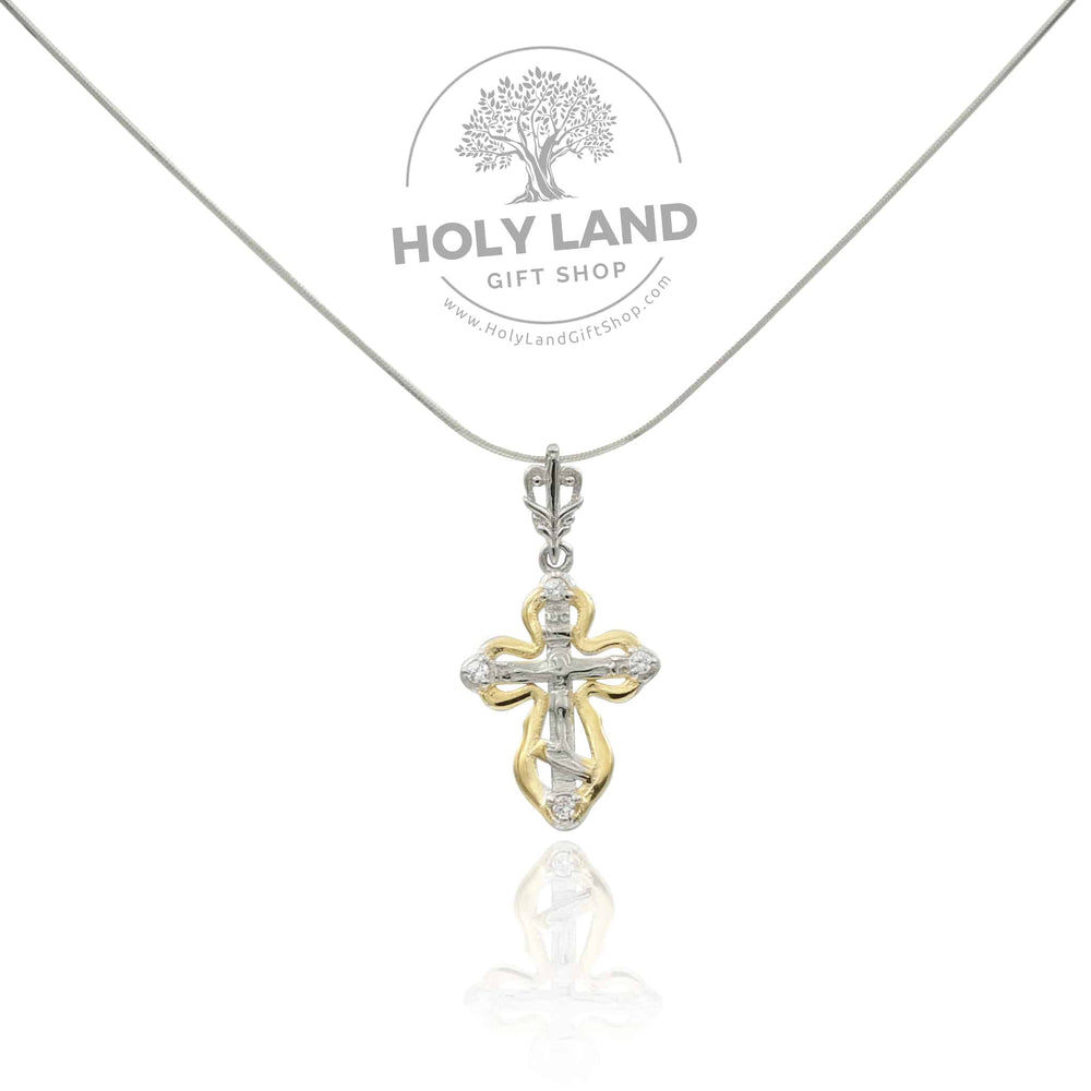 Gold Plated Crucifix with Sterling Silver Design from the Holy Land