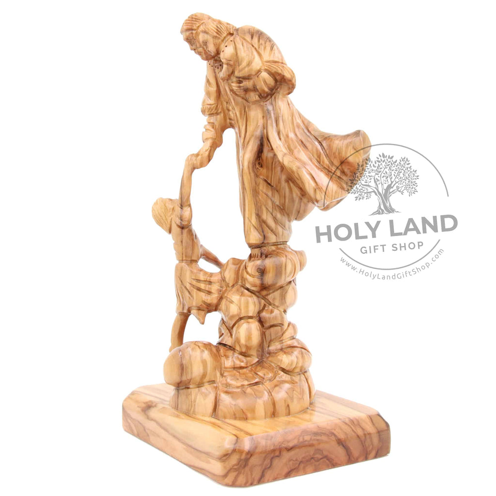 Hand Carved Holy Land Olive Wood Jesus with Children Statue Side View