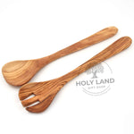 Holy Land Hand Carved Olive Wood Serving Spoon Set Front View