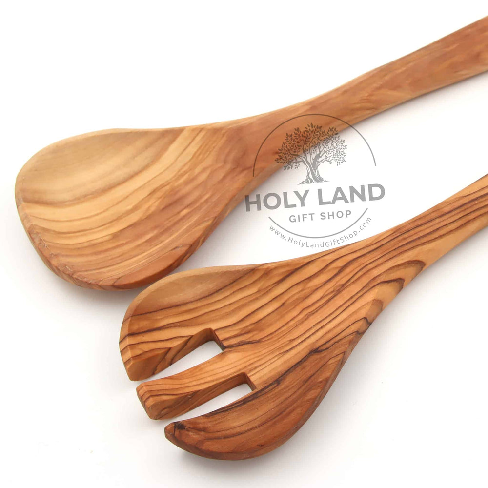 
                  
                    Load image into Gallery viewer, Holy Land Hand Carved Olive Wood Serving Spoon Set Close up View
                  
                