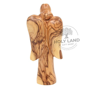
                  
                    Load image into Gallery viewer, Hand Carved Bethlehem Olive Wood Statuesque Angel Holding Baby Back View
                  
                