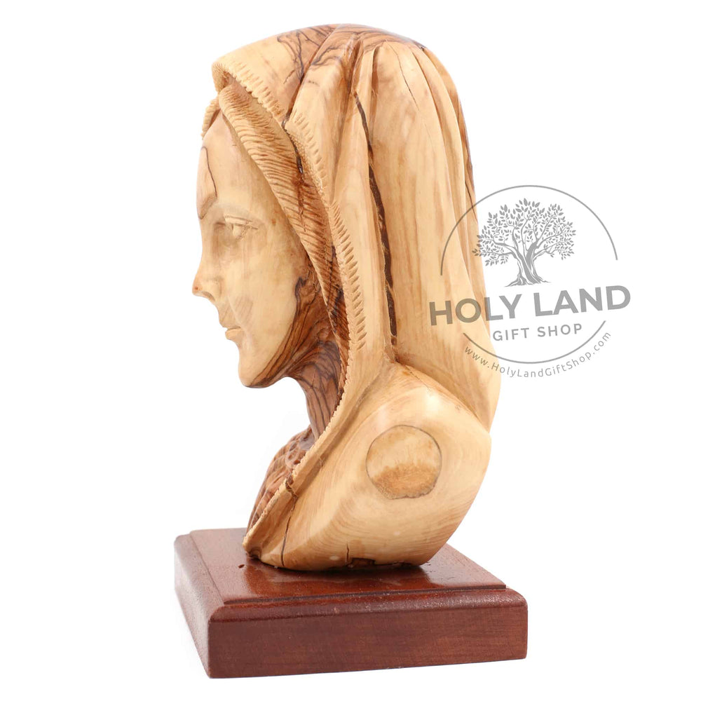Hand-Carved Bethlehem Olive Wood of Virgin Mary Head from the Holy Land Side View