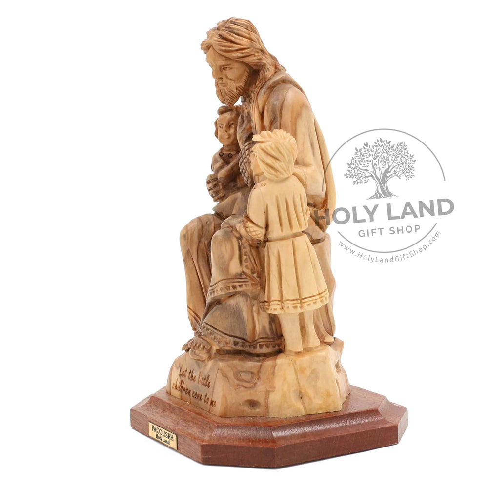 
                  
                    Load image into Gallery viewer, Hand Carved Bethlehem Olive Wooden Statue of Jesus with Children from the Holy Land Side View
                  
                