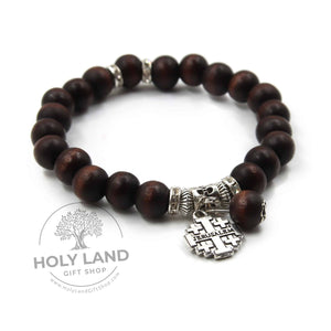 Olive Wood Bracelet with 04 Beads and The Jerusalem Cross