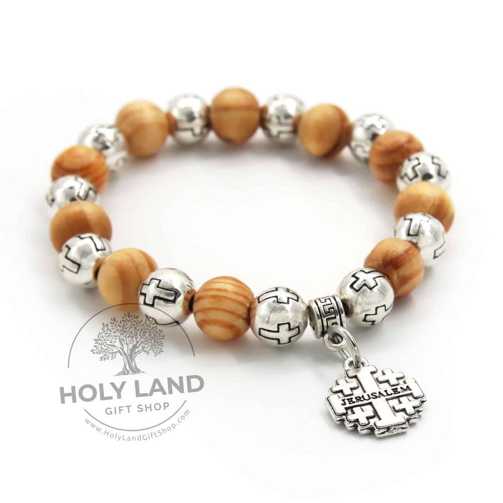 
                  
                    Load image into Gallery viewer, Handmade Olive Wood Jerusalem Rosary Bracelet Holy Land Right View
                  
                