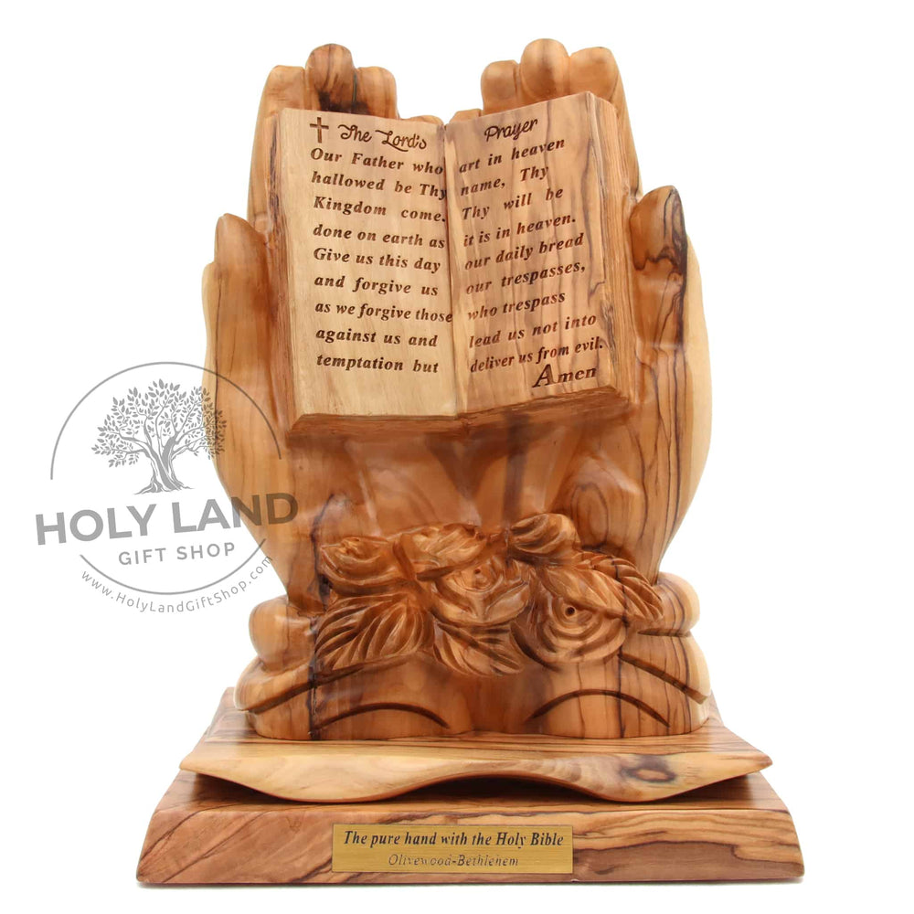 Hand Carved Bethlehem Olive Wood Lord’s Prayer Statue Front View