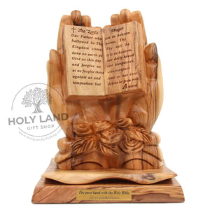 
                  
                    Load image into Gallery viewer, Hand Carved Bethlehem Olive Wood Lord’s Prayer Statue Front View
                  
                