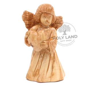 
                  
                    Load image into Gallery viewer, Heart Angel Carved in Bethlehem Olive Wood from the Holy Land Front View
                  
                