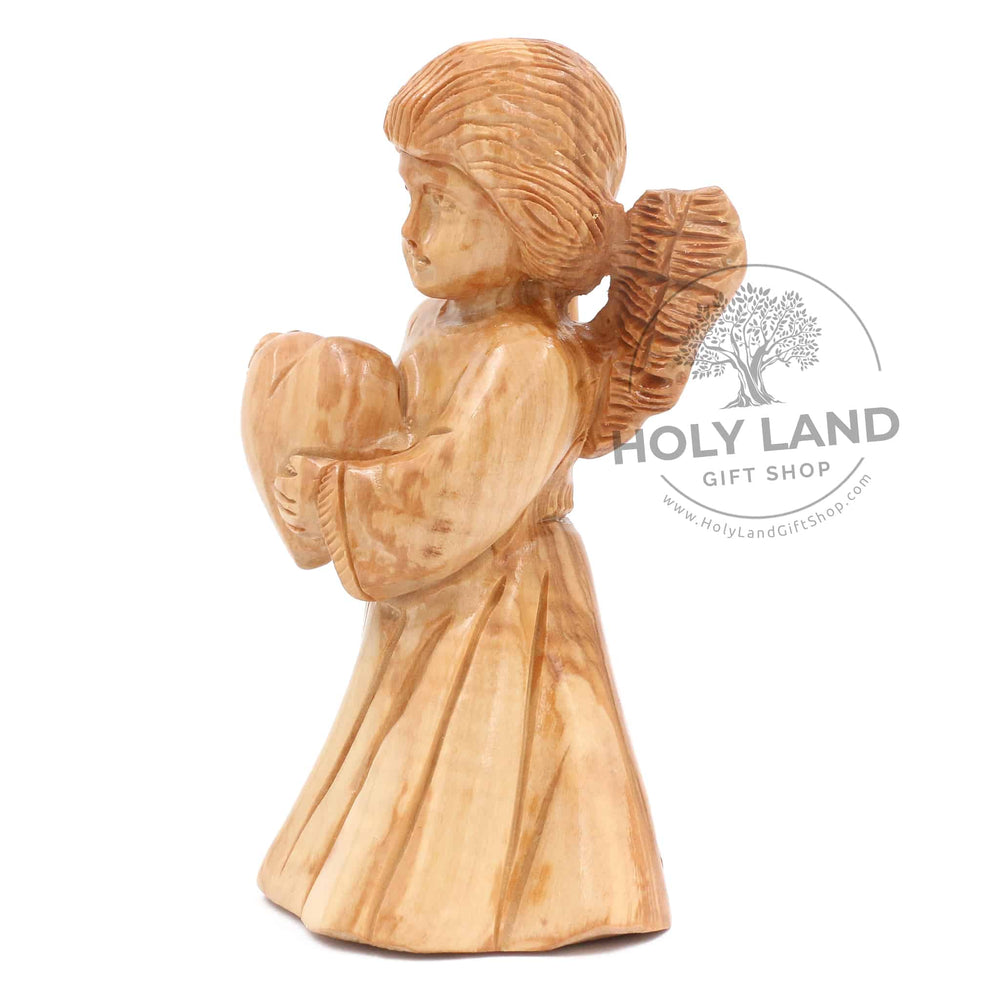 Heart Angel Carved in Bethlehem Olive Wood from the Holy Land Side View