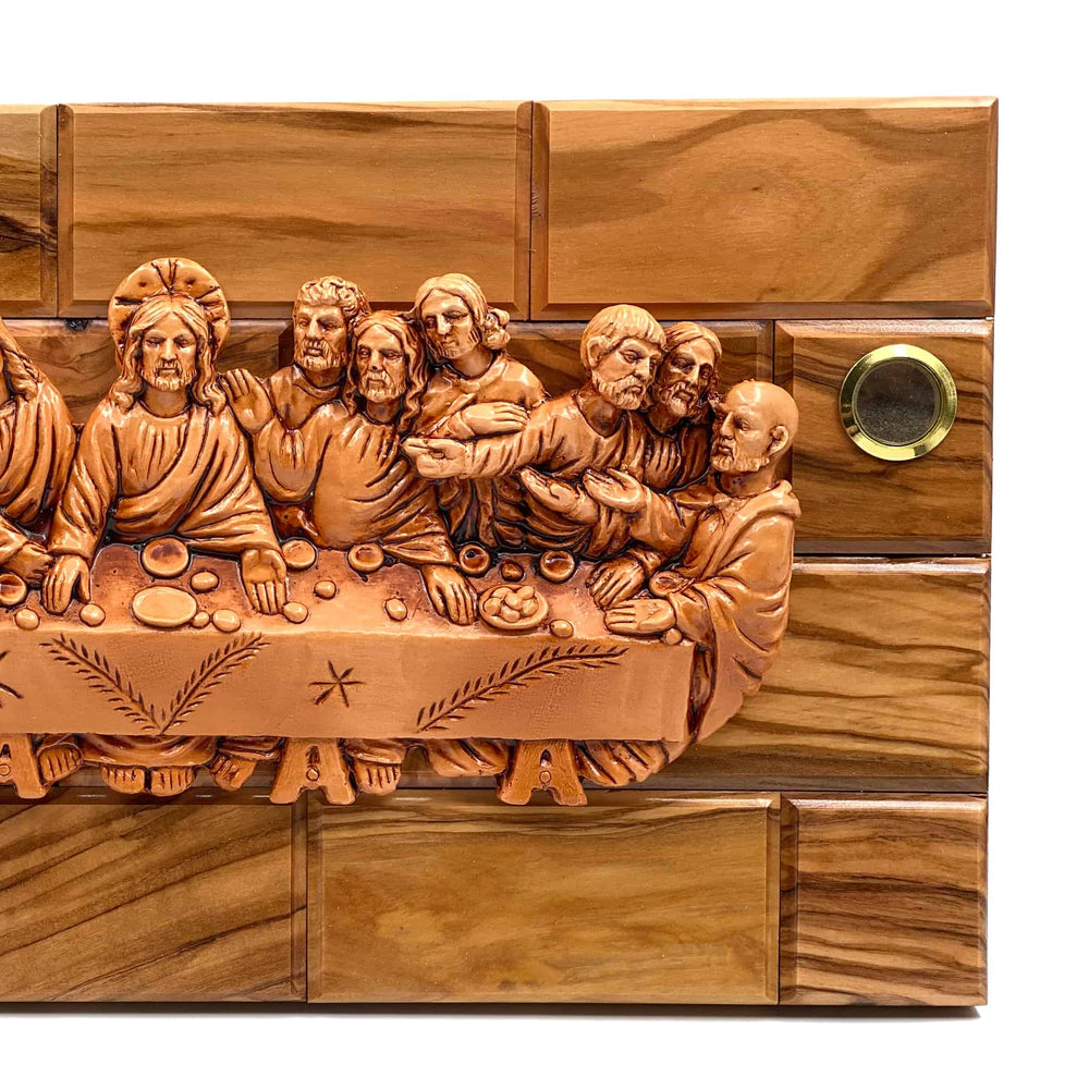 Holy Elements Last supper Olive Wood Plaque Close Up Right