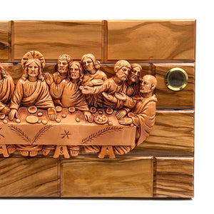 
                  
                    Load image into Gallery viewer, Holy Elements Last supper Olive Wood Plaque Close Up Right
                  
                