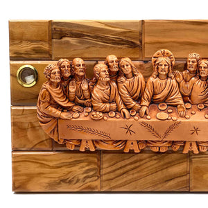 
                  
                    Load image into Gallery viewer, Holy Elements Last supper Olive Wood Plaque Close Up Left
                  
                