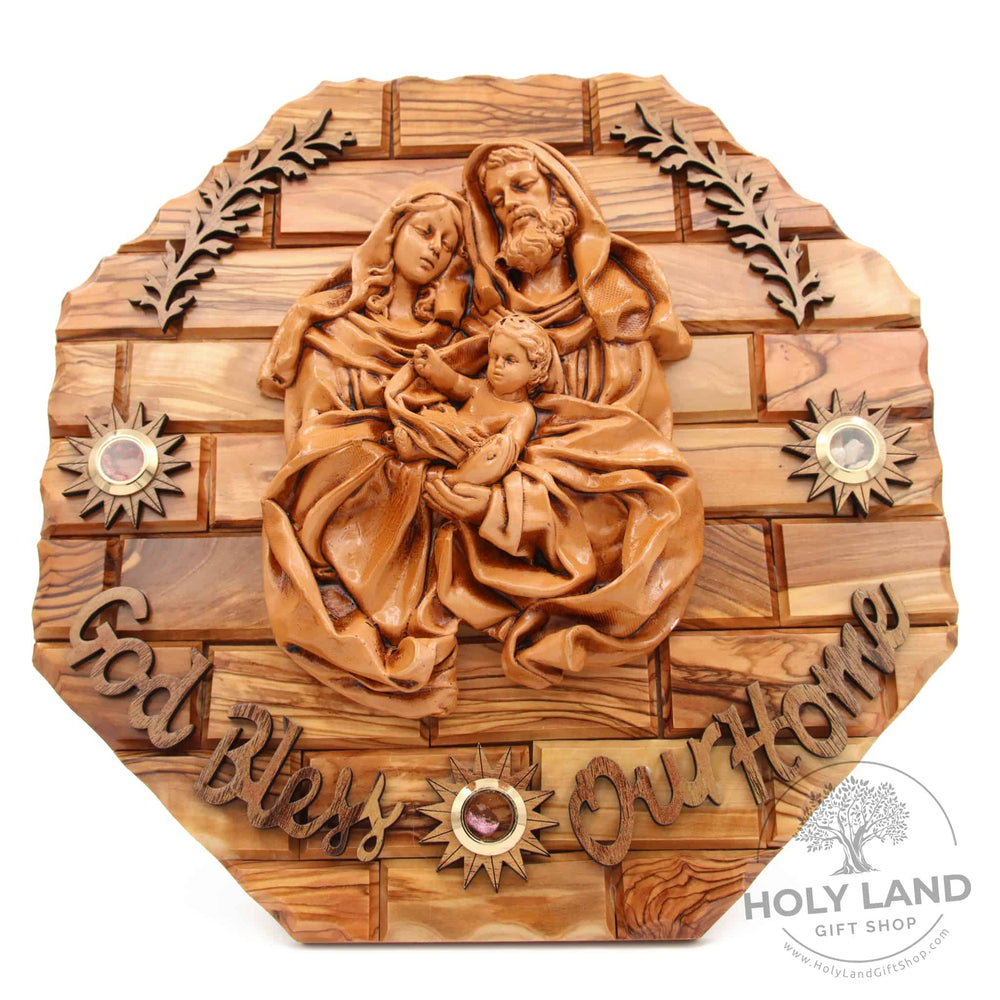 Holy Family Bless Our Home Bethlehem Olive Wood Wall Plaque