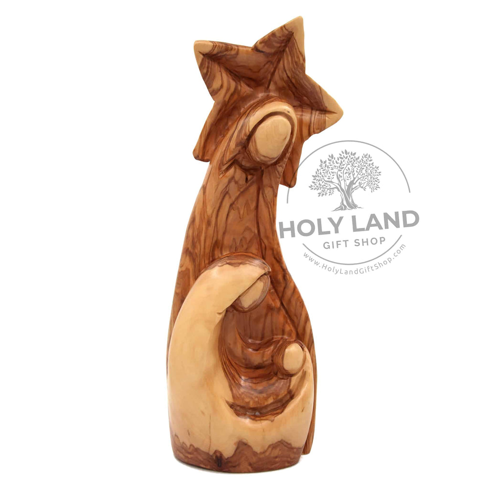 Holy Family Bethlehem Hand Carved Olive Wood Statue Front View