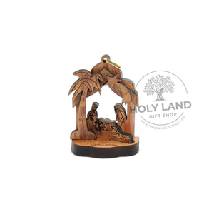 
                  
                    Load image into Gallery viewer, Holy Family Bethlehem Olive Wood Nativity Ornament Front View
                  
                
