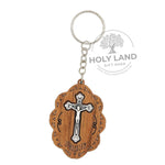 Intricate Crucifix Keychain in Olive Wood - Holy Land Gift Shop