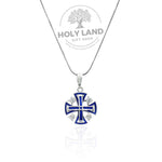 Jerusalem Handmade Cross Blue 925 Sterling Silver Necklace from the Holy Land