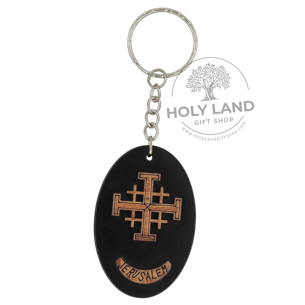 Holy Land Jerusalem Cross Keychain in Olive Wood