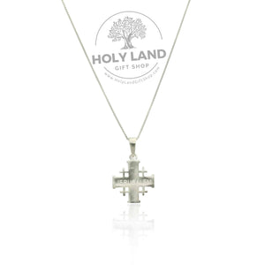 
                  
                    Load image into Gallery viewer, Medium Handmade Sterling Silver Jerusalem Cross Pendant from the Holy Land Front View
                  
                