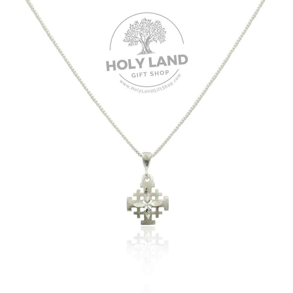 Medium Handmade Sterling Silver Jerusalem Cross Pendant from the Holy Land Front View