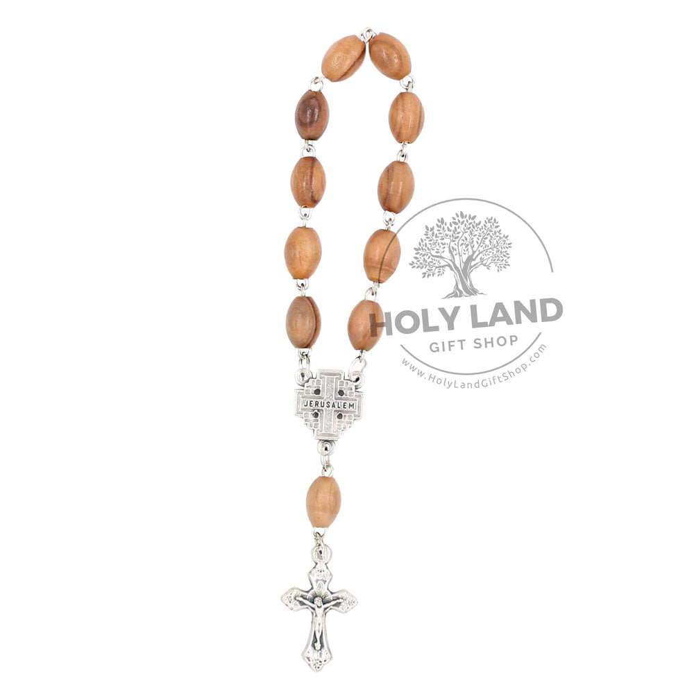 Jerusalem Cross on Bethlehem Olive Wood Finger Rosary from the Holy Land