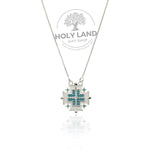 Handmade Jerusalem Cross with Two-Way Design in Turquoise from the Holy Land