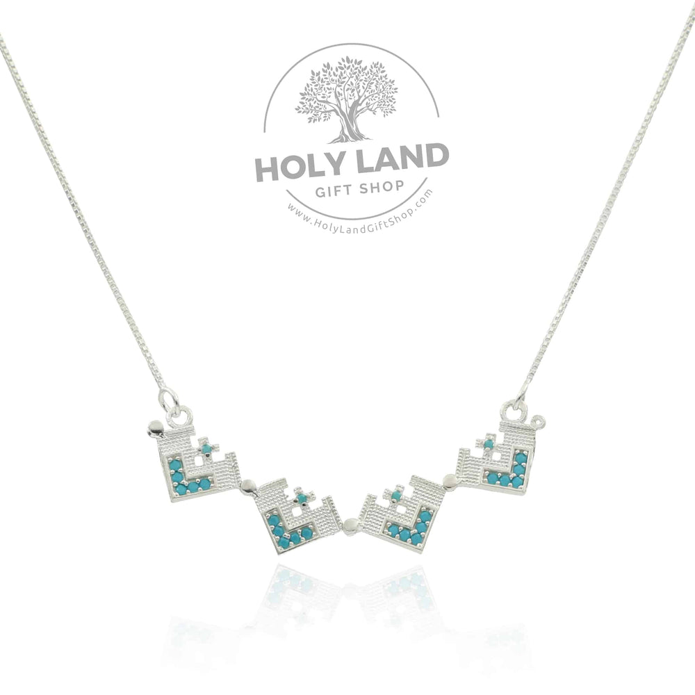 Opened Handmade Jerusalem Cross with Two-Way Design in Turquoise from the Holy Land