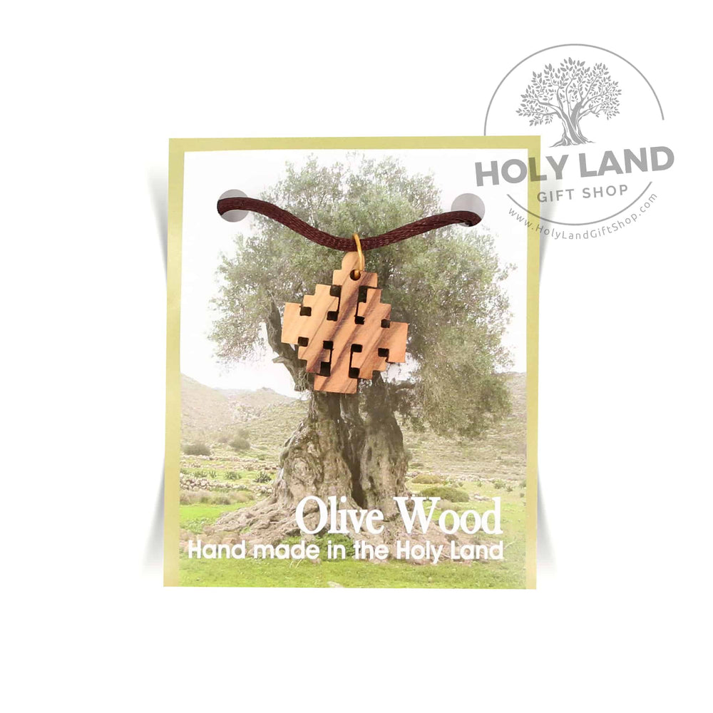 Jerusalem Olive Wood Cross Pendant on Cord from the Holy Land