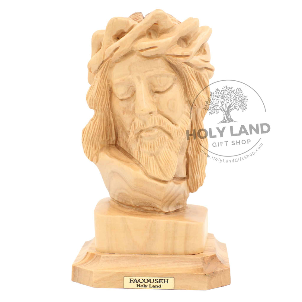 Jesus Head in Carved Bethlehem Olive Wood from the Holy Land Front View