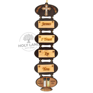 
                  
                    Load image into Gallery viewer, Jesus I Trust In You Jerusalem Olive Wood Hanging Front View
                  
                