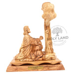 Jesus prays at the Mount of Olives Hand Carved Olive Wood Statue Front View