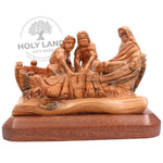 Jesus with His Disciples in Bethlehem Olive Wood Carved Boat Front View
