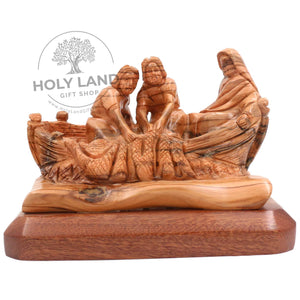 
                  
                    Load image into Gallery viewer, Jesus with His Disciples in Bethlehem Olive Wood Carved Boat Front View
                  
                