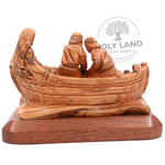 Jesus with His Disciples in Bethlehem Olive Wood Carved Boat Back View