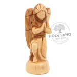 Kneeling Angel Statue in Hand Carved Jerusalem Olive Wood Front View