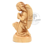 Kneeling Angel Statue in Hand Carved Jerusalem Olive Wood Side View