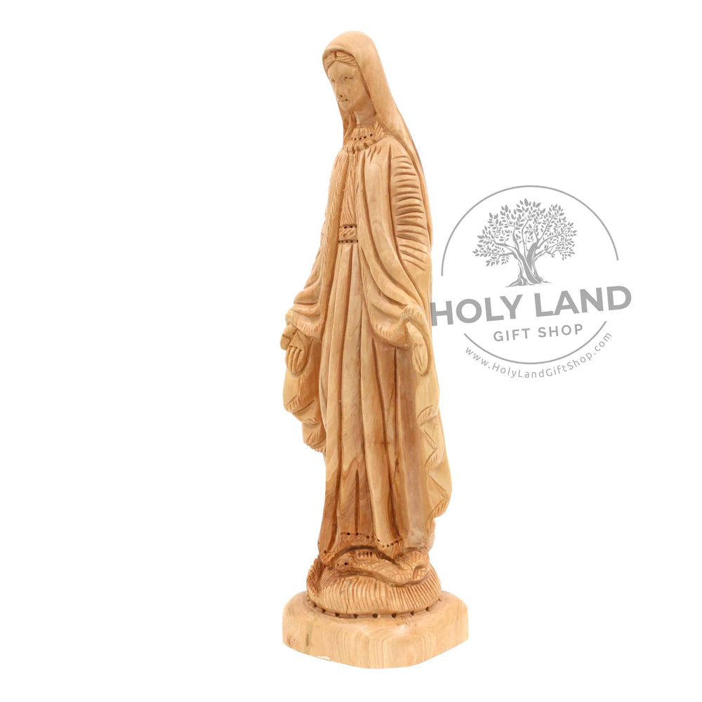 
                  
                    Load image into Gallery viewer, Lady of Immaculate Conception Bethlehem Olive Wood Statue from the Holy Land Side View
                  
                