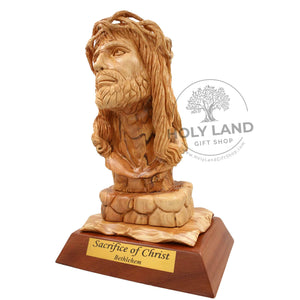 
                  
                    Load image into Gallery viewer, Hand Wood Carved Jesus Bust Bethlehem Olive Wood Statue from the Holy Land Side View
                  
                