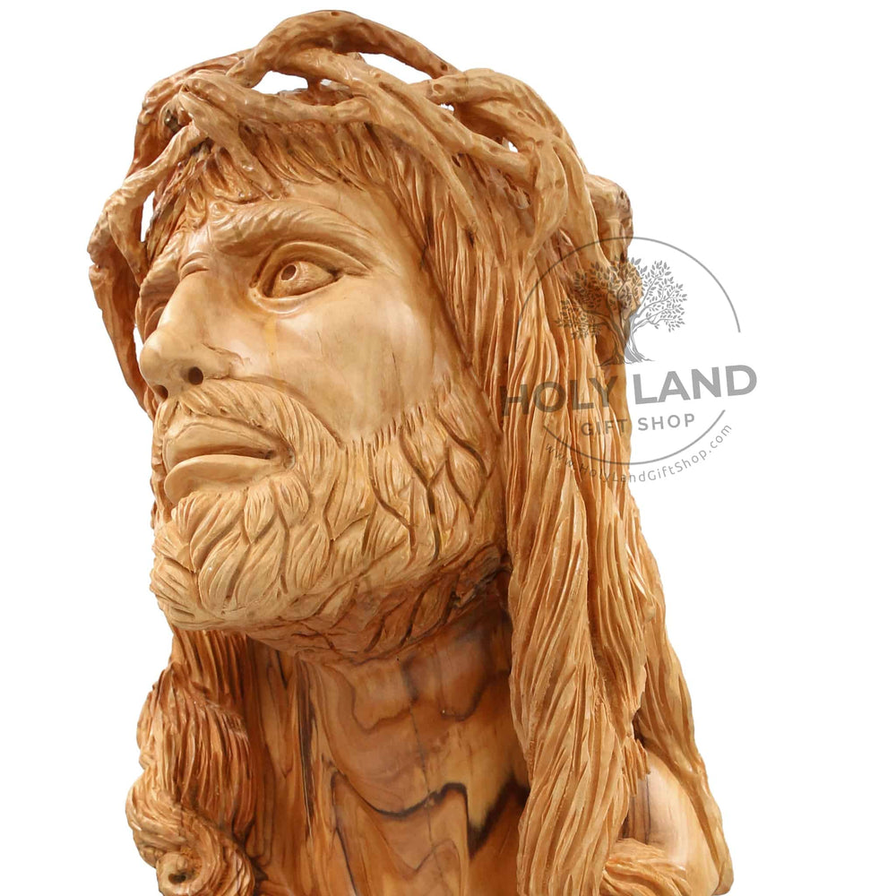 
                  
                    Load image into Gallery viewer, Hand Wood Carved Jesus Bust Bethlehem Olive Wood Statue from the Holy Land Close-Up View
                  
                