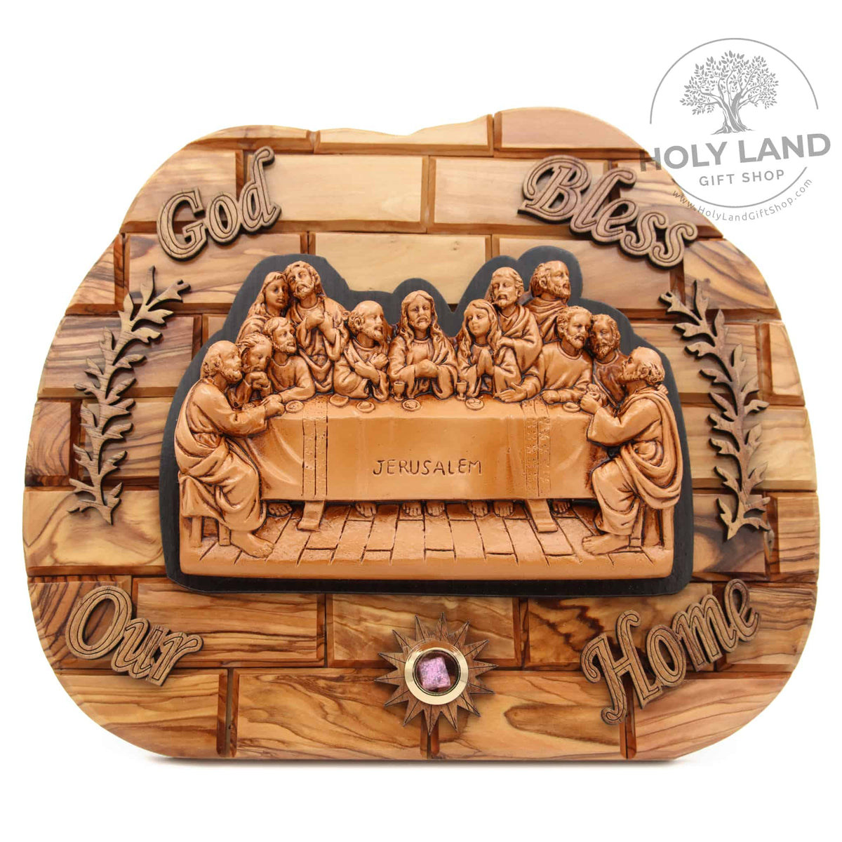 Last Supper Olive Wood and Porcelain Wall Plaque - Holy Land Gift Shop ...