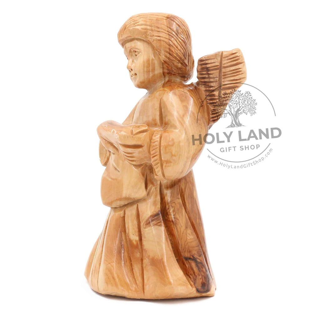 Little Angel Carved in Bethlehem Olive Wood from the Holy Land Side View