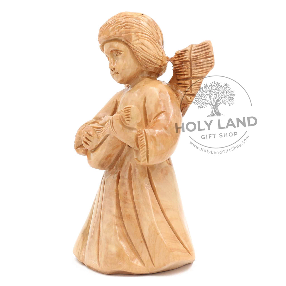 Cello Angel Carved in Bethlehem Olive Wood Side View